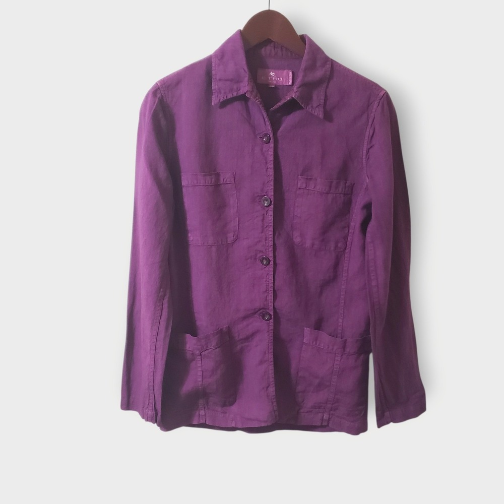 Etro Milano Purple 100% Linen Button Up Shirt Jacket Shacket Womens Sz 40 (S/4)